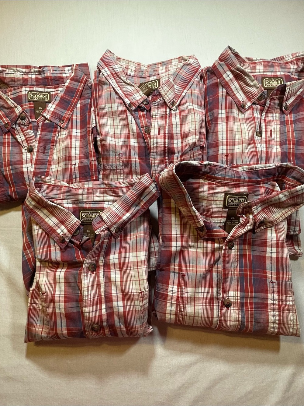 Schmidt Workwear Shirts 5 Lot Mens XXL Plaid Cotton Short Sleeve Button Down